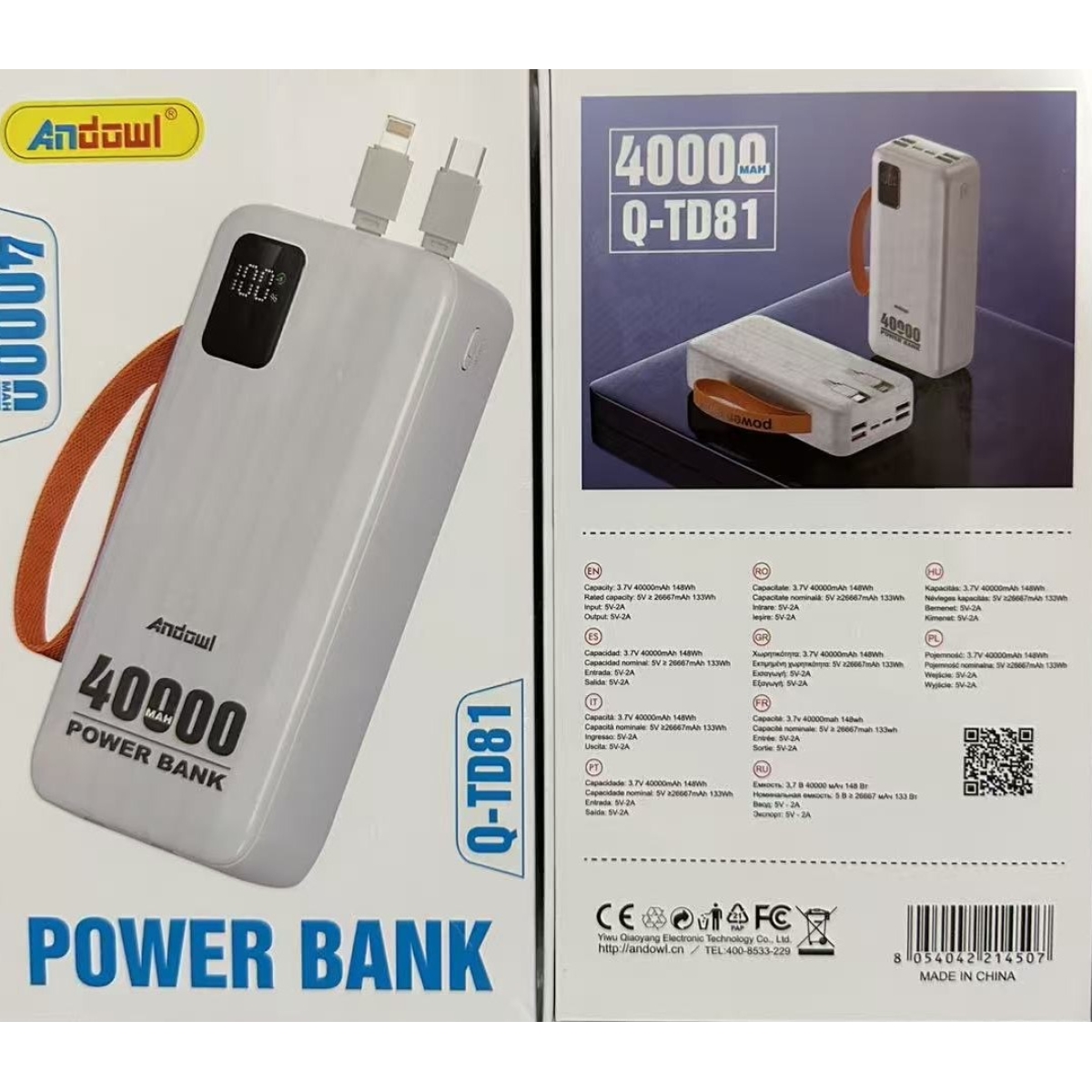 Power Bank 40000mAh Με LED Οθόνη Και USB-C / Lightning Andowl Q-TD81 - Image 3
