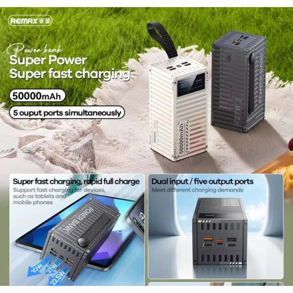 Power Bank 50000mAh Με PD 27W Και 5 Θύρες Fast Charging Remax RPP-161 - Image 4