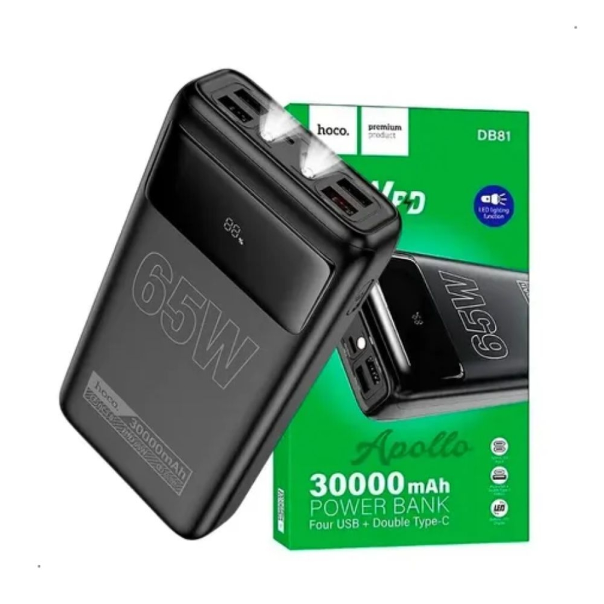 Power Bank HOCO DB81 30000mAh 65W Apollo Edge με Φακό – 4xUSB / 2xType-C, Μαύρο