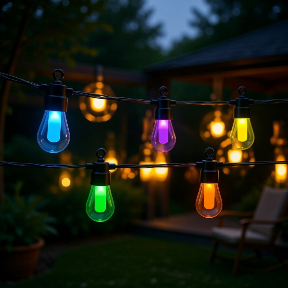 Rixme Γιρλάντα 15m με 16 Λάμπες E27 RGB & Θερμό Φως IP44
