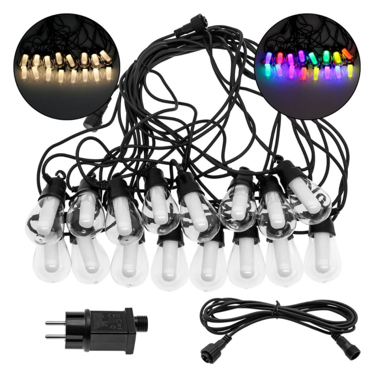 Rixme Γιρλάντα 15m με 16 Λάμπες E27 RGB & Θερμό Φως IP44
