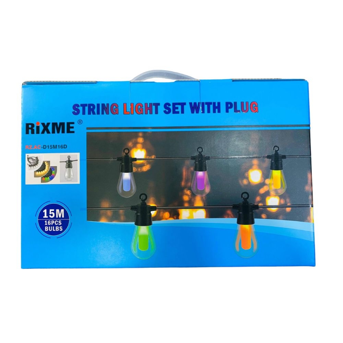 Rixme Γιρλάντα 15m με 16 Λάμπες E27 RGB & Θερμό Φως IP44