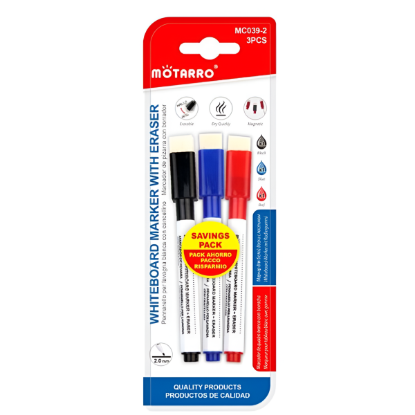 Σετ Μαρκαδόροι Πίνακα Με Γόμα 3τμχ 2.0mm Motarro MC039-2