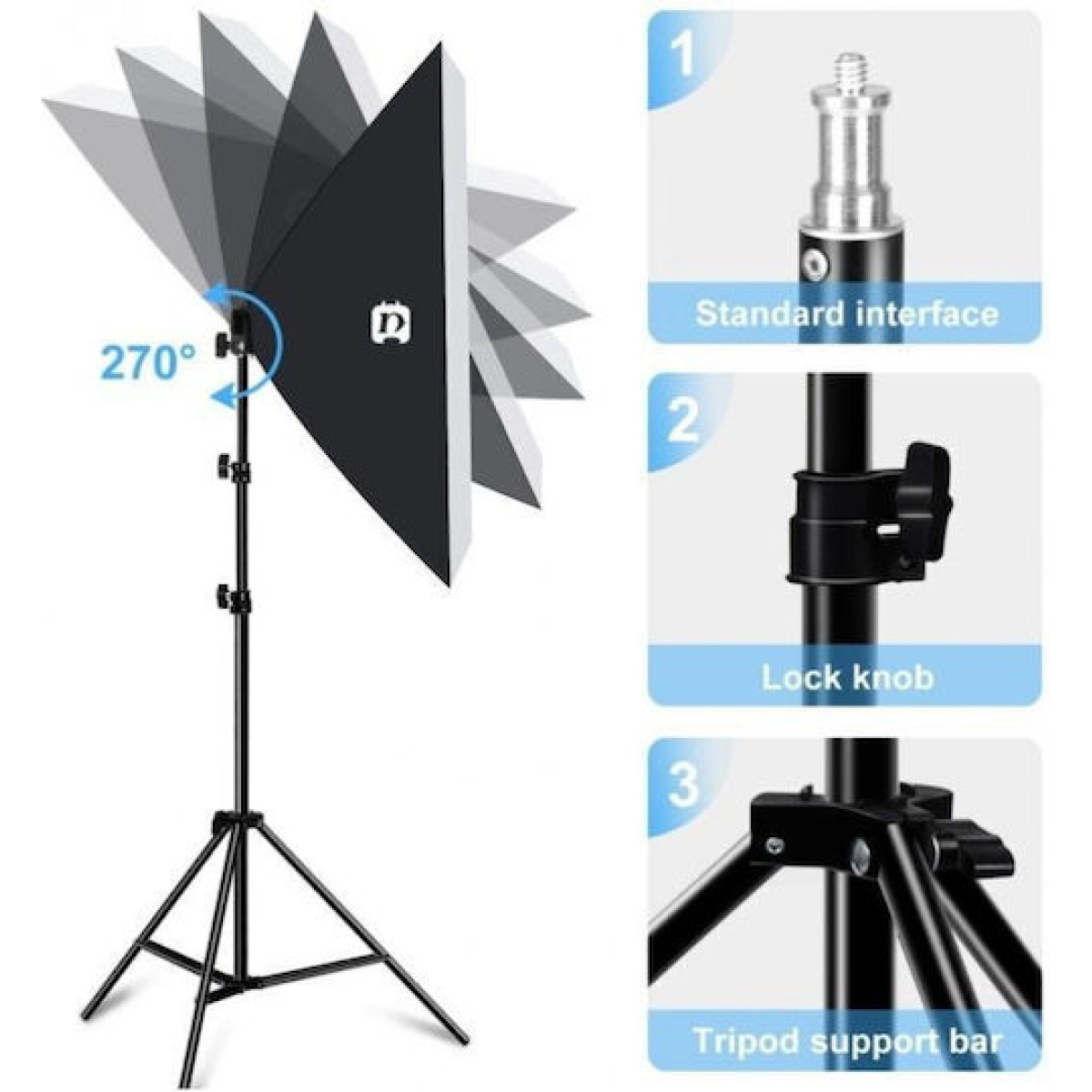 Σετ Softbox Φωτισμού 50x70cm Με LED Λάμπα 30W Και Τρίποδο Puluz PU5070EU - Image 3