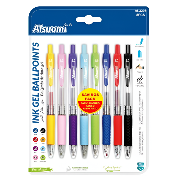 Σετ Στυλό Gel 8 Τεμαχίων Πολύχρωμα 0.7mm Alsuomi AL3208