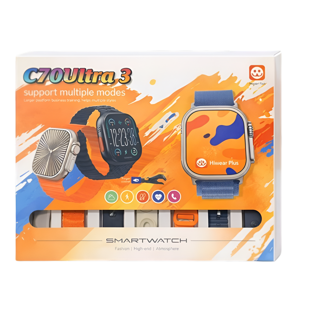 Smartwatch Με Bluetooth Κλήσεις Και 7 Λουράκια C70 Ultra 3 - Image 2