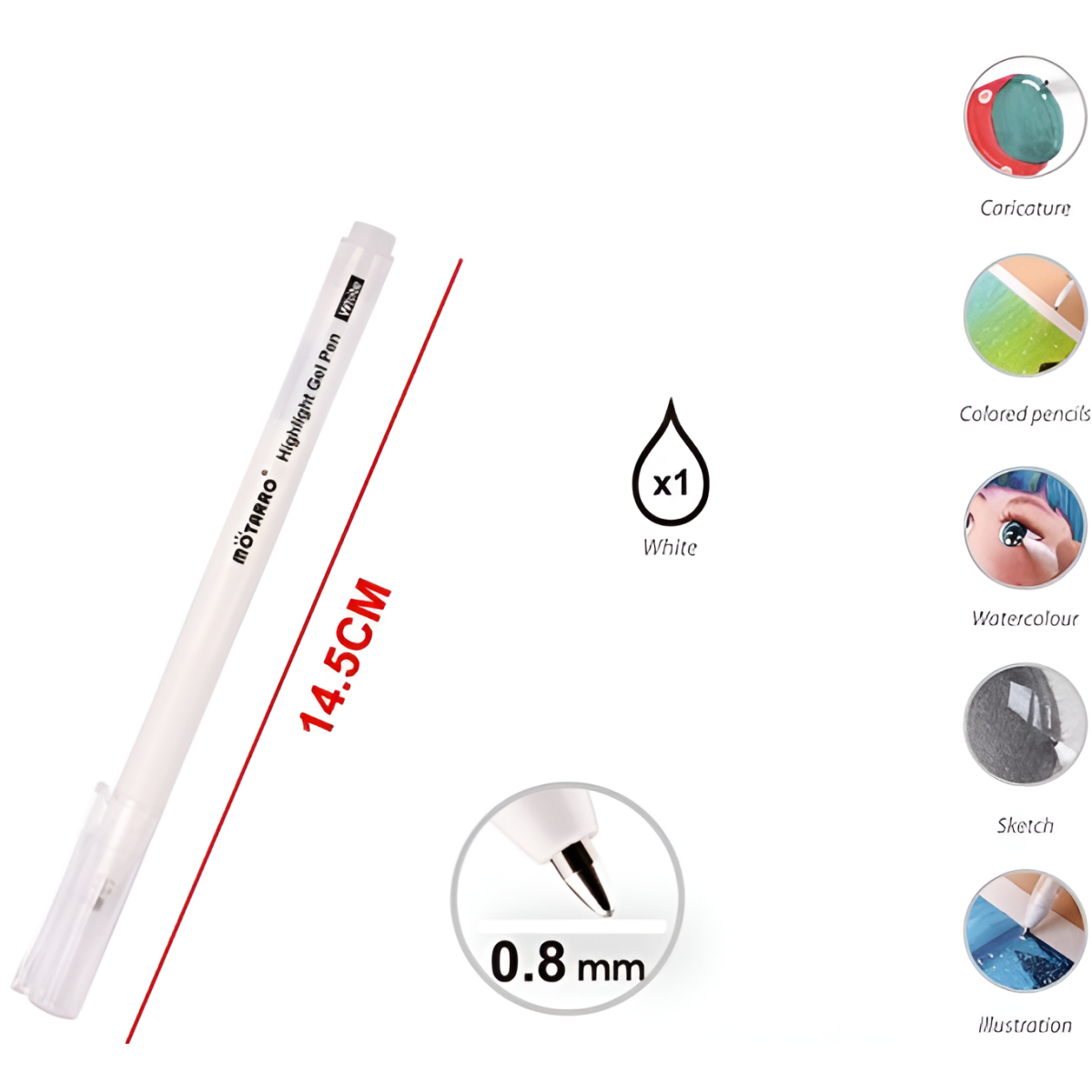 Στυλό Gel Highlight Λευκό 0.8mm Motarro MC193-1 - Image 3