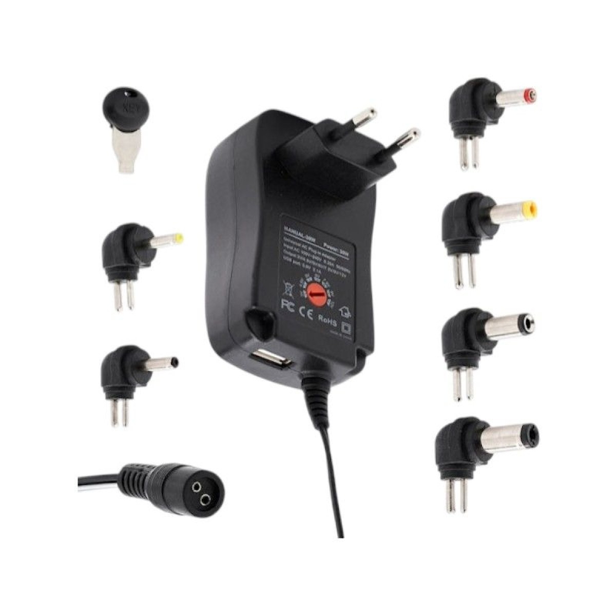 Τροφοδοτικό Μετασχηματιστής AC/DC Ρυθμιζόμενο 3-12V Με USB Και 6 Βύσματα 30W - Image 2