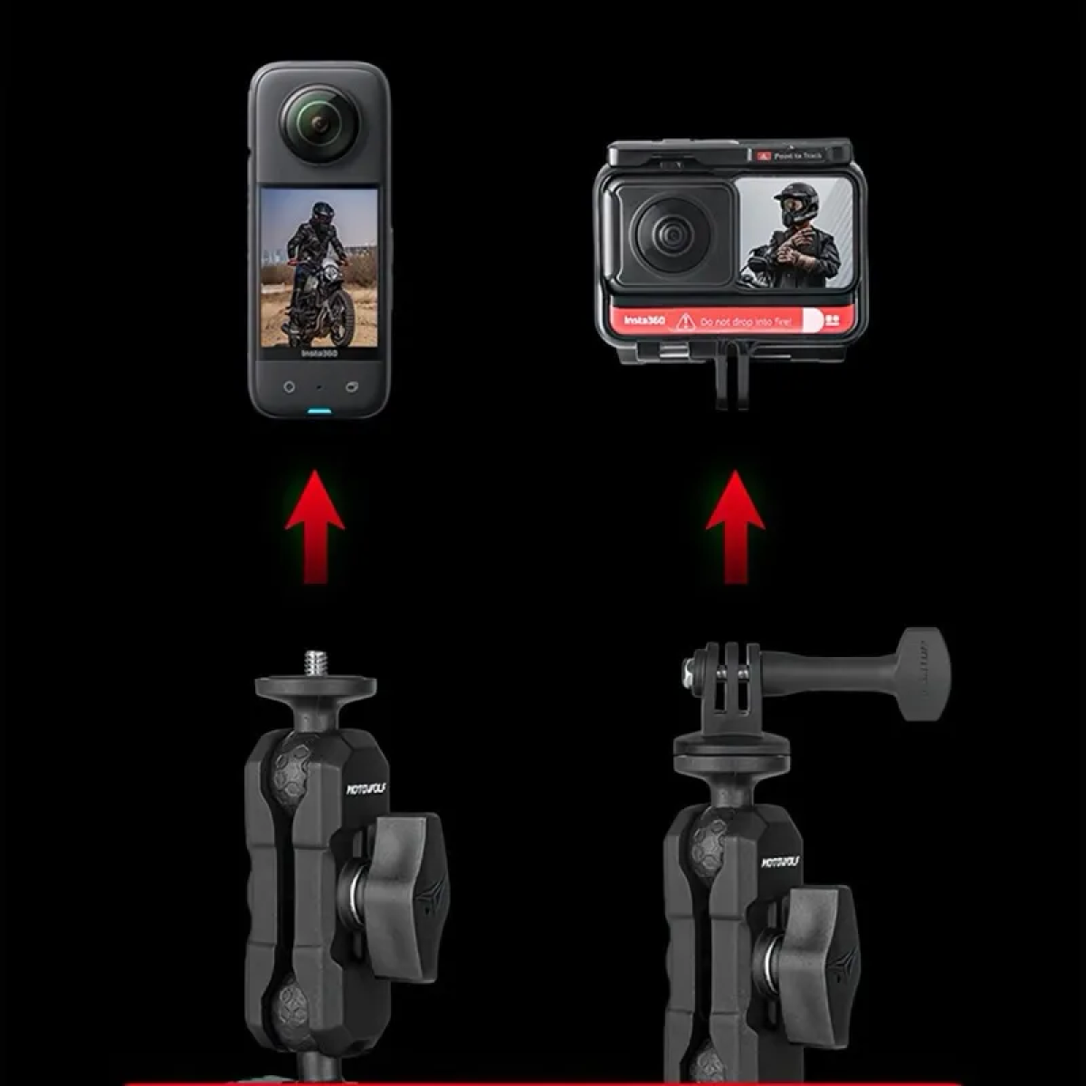 Βάση Στήριξης Action Camera Για Τιμόνι Μοτοσυκλέτας 360° Αλουμινίου Motowolf MDL3532 - Image 2