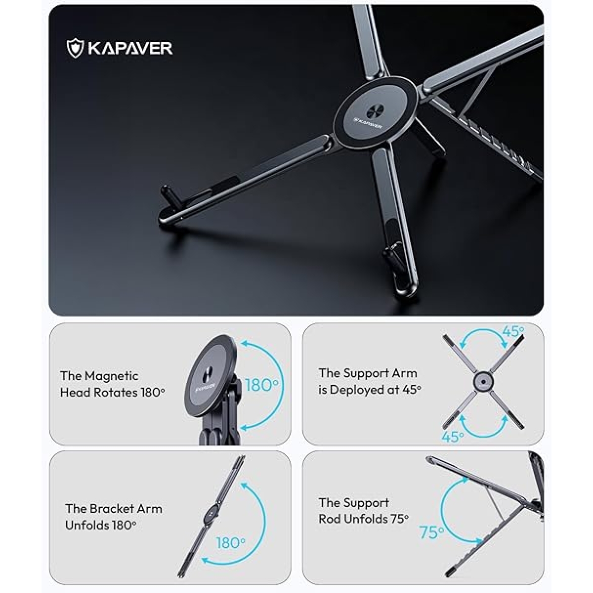 Βάση Στήριξης Laptop/Tablet & Κινητού Μαγνητική 5 Σε 1 Ρυθμιζόμενη 360° KAPAVER HaloStand - Image 4