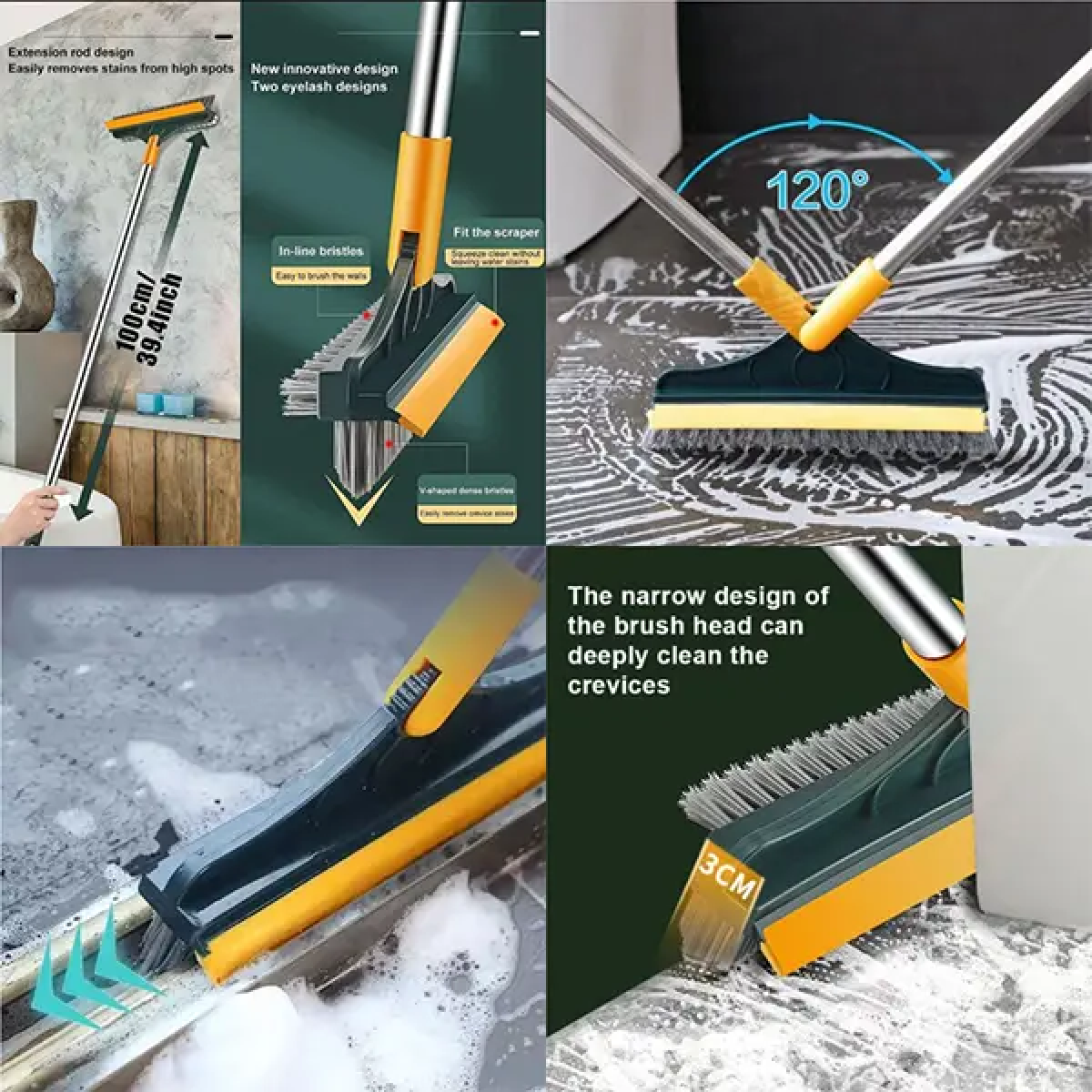 Βούρτσα Καθαρισμού Δαπέδου 2 Σε 1 Με Κοντάρι Και Περιστρεφόμενη Κεφαλή 120° X-7222 - Image 11