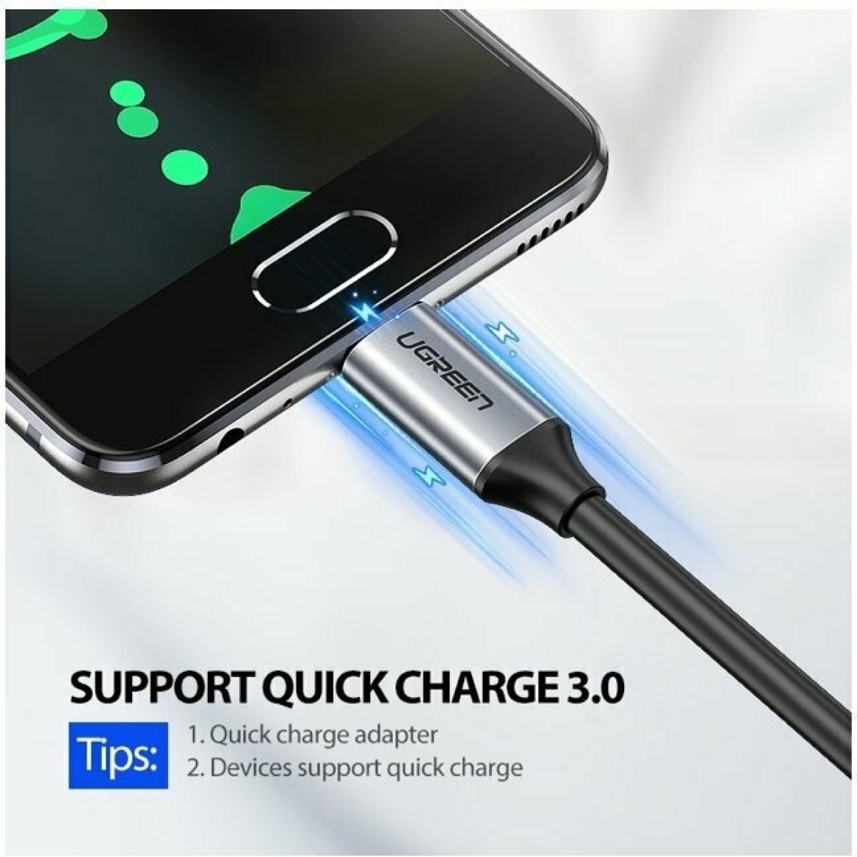 Ugreen USB 3.1 Cable USB-C male - USB-C 60W PD Μαύρο 1.5m 50751 - Image 2