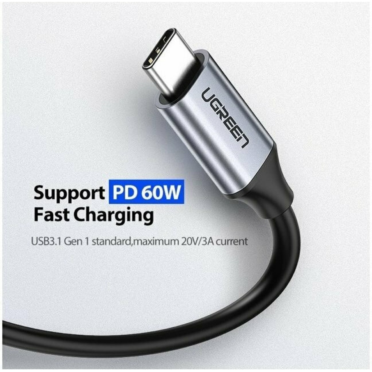 Ugreen USB 3.1 Cable USB-C male - USB-C 60W PD Μαύρο 1.5m 50751 - Image 3