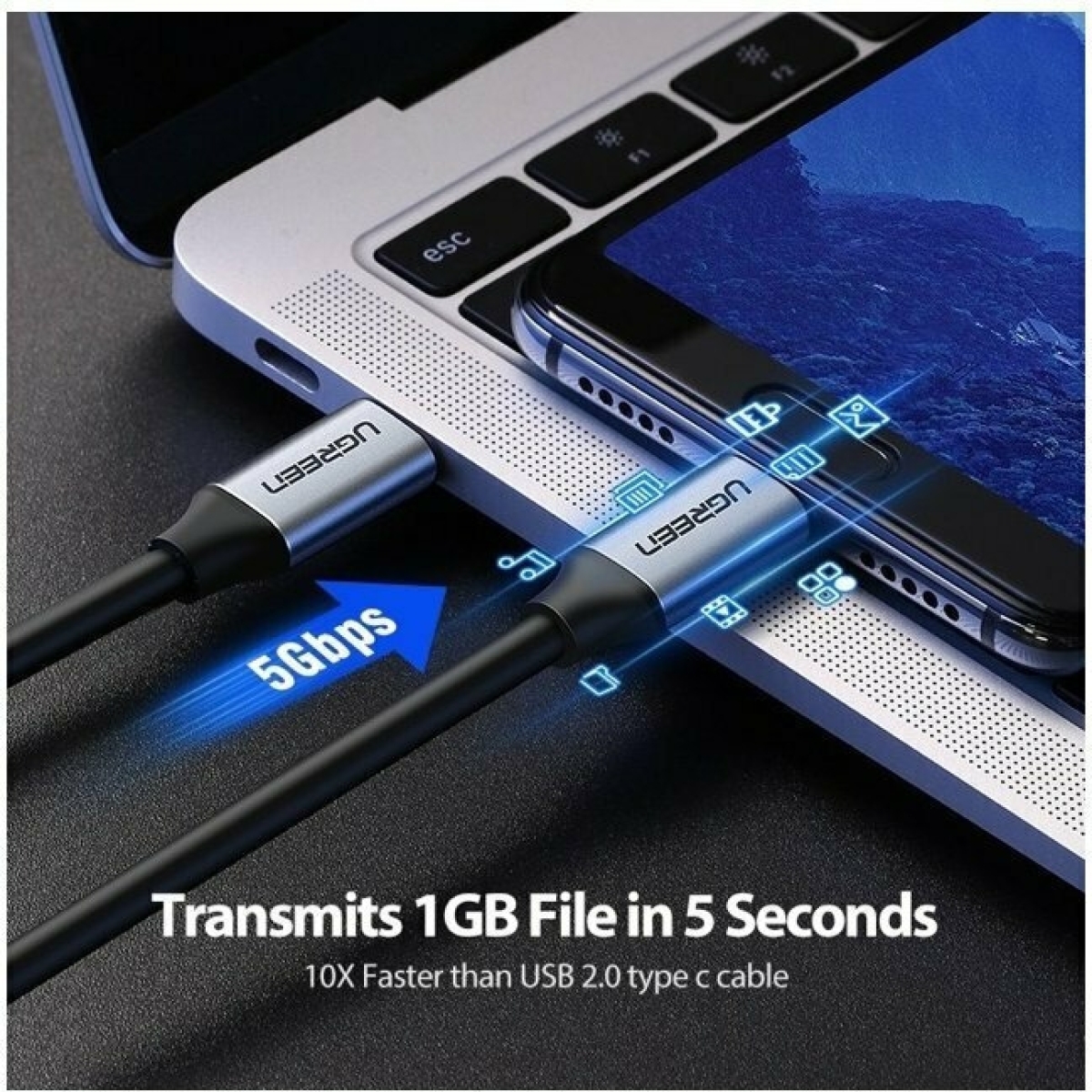 Ugreen USB 3.1 Cable USB-C male - USB-C 60W PD Μαύρο 1.5m 50751 - Image 4