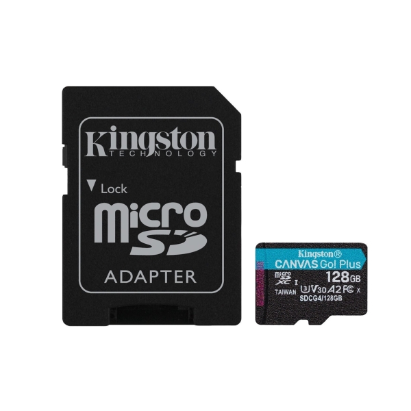 Kingston Canvas Go Plus microSDXC 128GB U3 V30 A2 UHS-I 200MB/s με αντάπτορα
