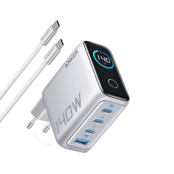 Anker Φορτιστής 1xUSB-A 3xUSB-C 140W 5A και Καλώδιο USB-C Γκρι (Zolo)