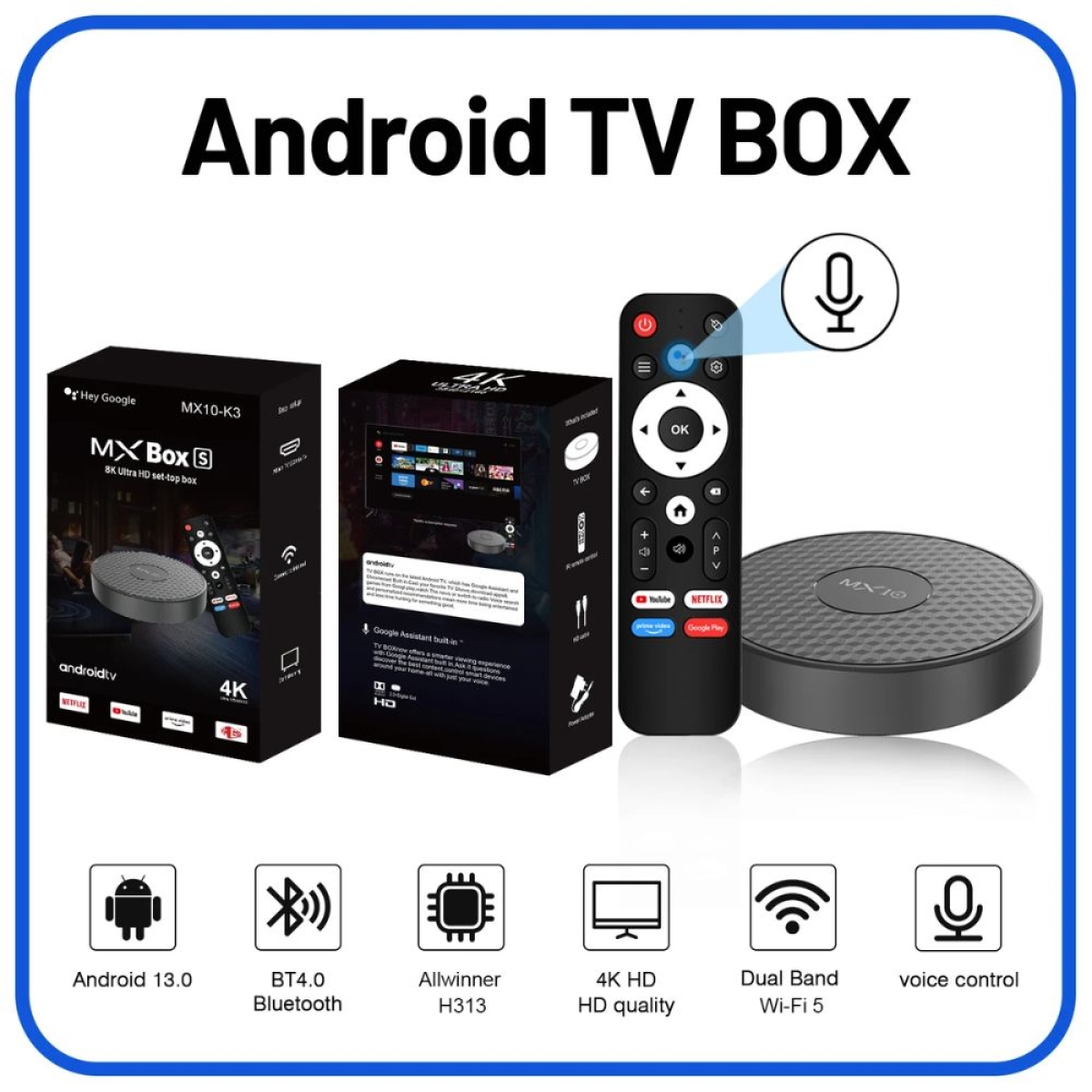 Android TV Box MX10 K3 4K WiFi Bluetooth