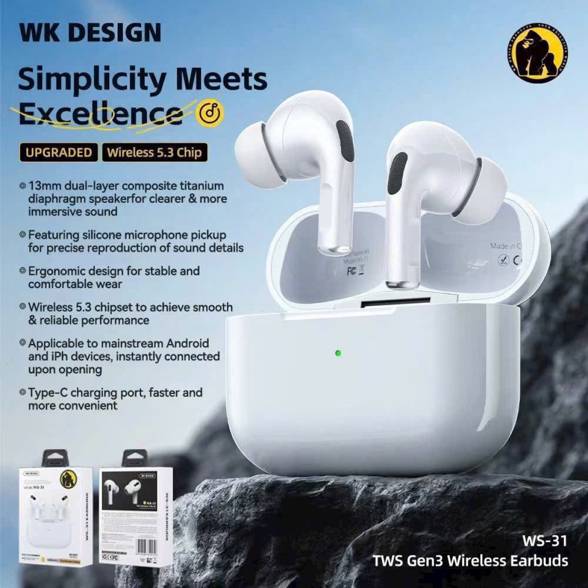 Ασύρματα Ακουστικά Bluetooth 5.4 TWS Wekome WS-31 - Image 3