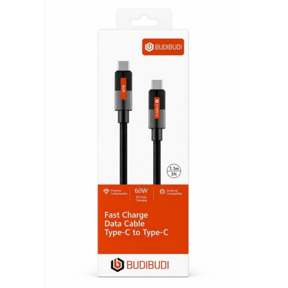 BUDIBUDI Καλώδιο USB-C σε USB-C Fast Charge 60W 1.1M BUDI-005