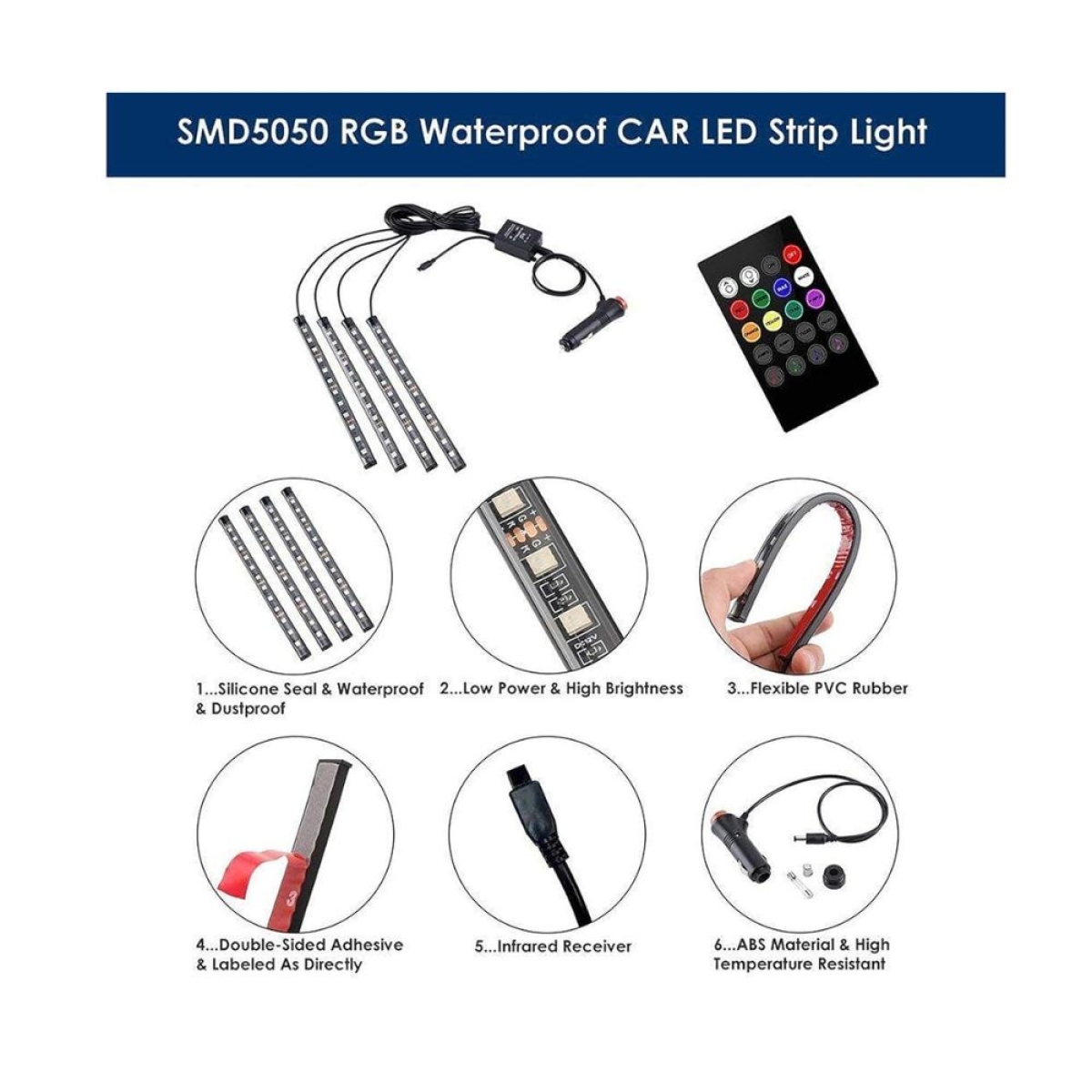 Εσωτερικά LED Φώτα Αυτοκινήτου Music RGB 18cm με Τηλεχειριστήριο 4τμχ