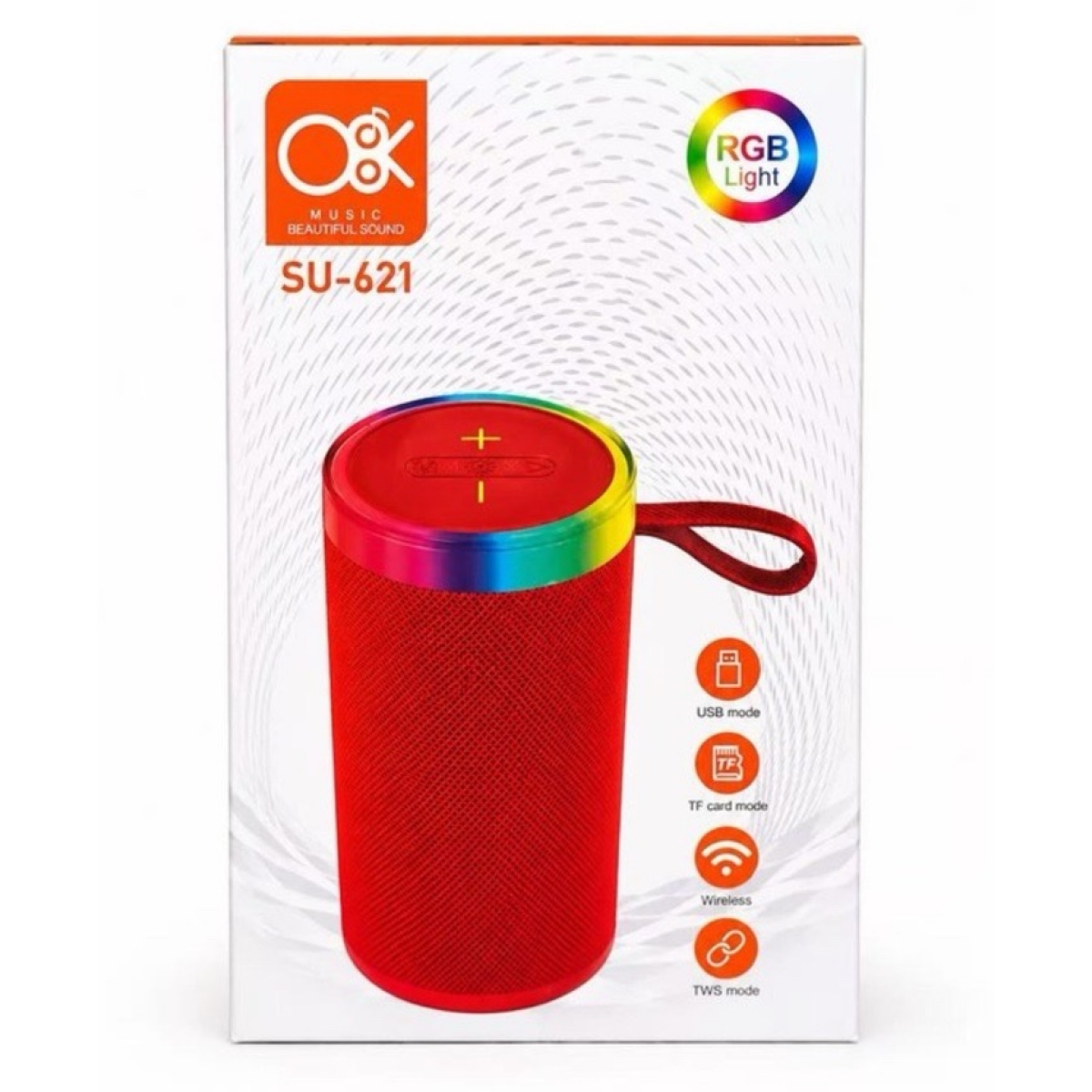 Φορητό Bluetooth Ηχείο με RGB Φωτισμό, USB, TF Card και TWS Κόκκινο OK SU-621 - Image 2