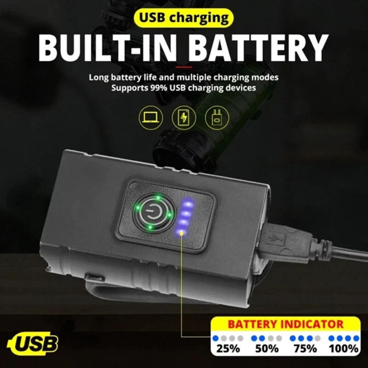 Φως Ποδηλάτου LED T6 Μπροστινό με USB Μπαταρία