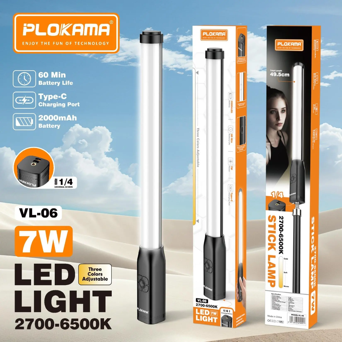 Φωτιστικό LED Stick Χειρός με Ρυθμιζόμενη Θερμοκρασία Χρώματος 2700K-6500K Plokama VL-06 - Image 2