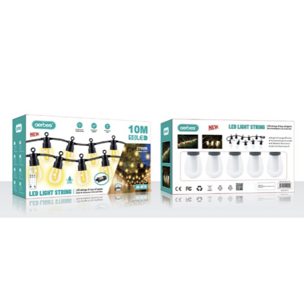Γιρλάντα Φωτισμού LED 10m Με 10 Λάμπες G60 Θερμό Φως Aerbes AB-DC18 - Image 5
