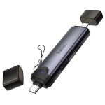 Hoco HB56B Victory OTG 3 σε 1 Card Reader Υποδοχή Type-C και Lightning για Κάρτα Μνήμης TF και Κάρτα SD Γκρι