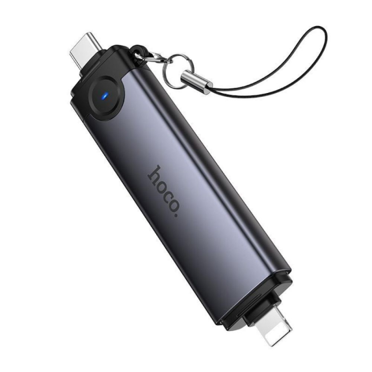 Hoco HB56B Victory OTG 3 σε 1 Card Reader Υποδοχή Type-C και Lightning για Κάρτα Μνήμης TF και Κάρτα SD Γκρι