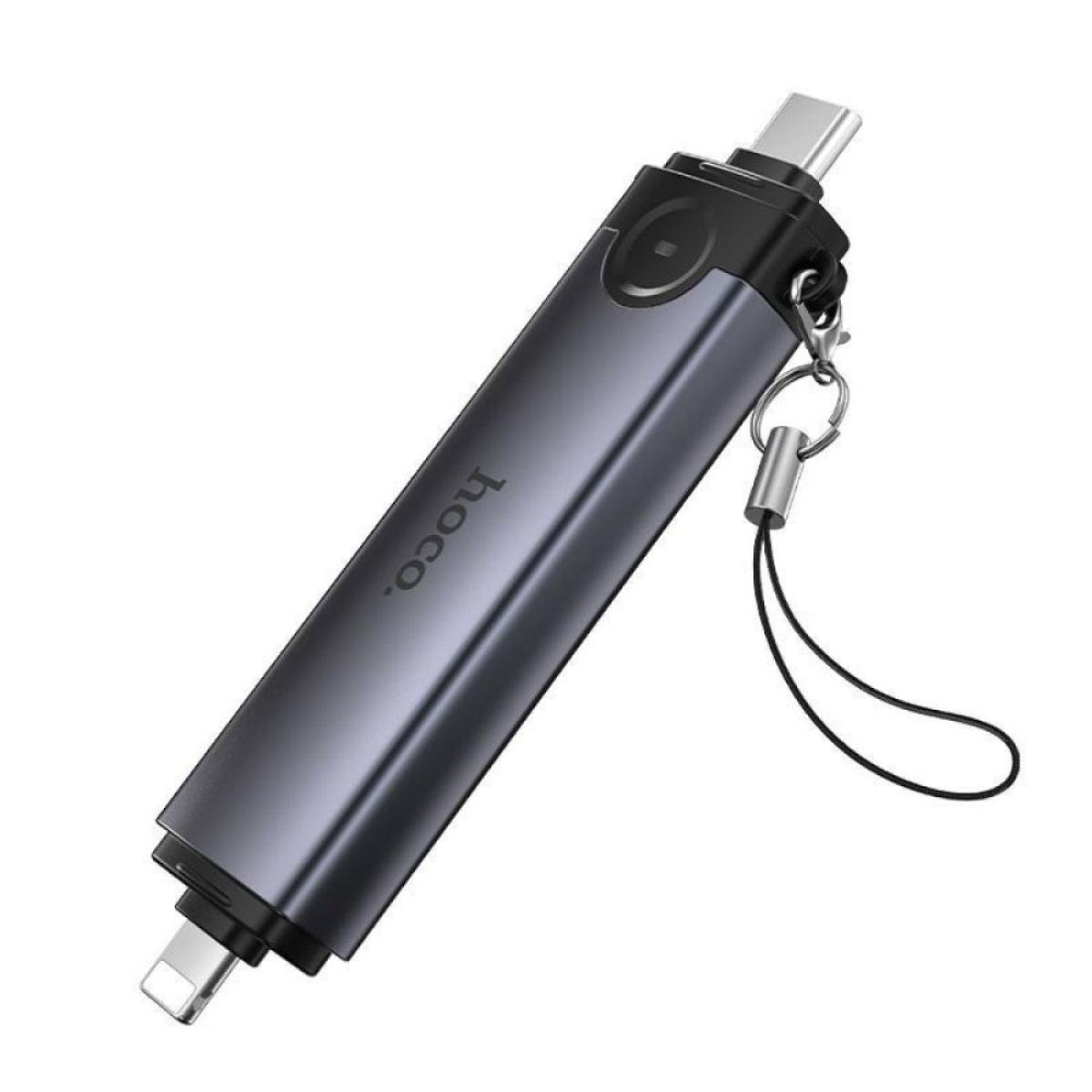 Hoco HB56B Victory OTG 3 σε 1 Card Reader Υποδοχή Type-C και Lightning για Κάρτα Μνήμης TF και Κάρτα SD Γκρι