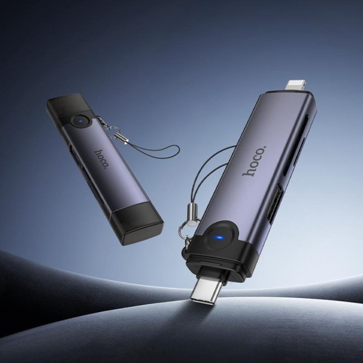 Hoco HB56B Victory OTG 3 σε 1 Card Reader Υποδοχή Type-C και Lightning για Κάρτα Μνήμης TF και Κάρτα SD Γκρι
