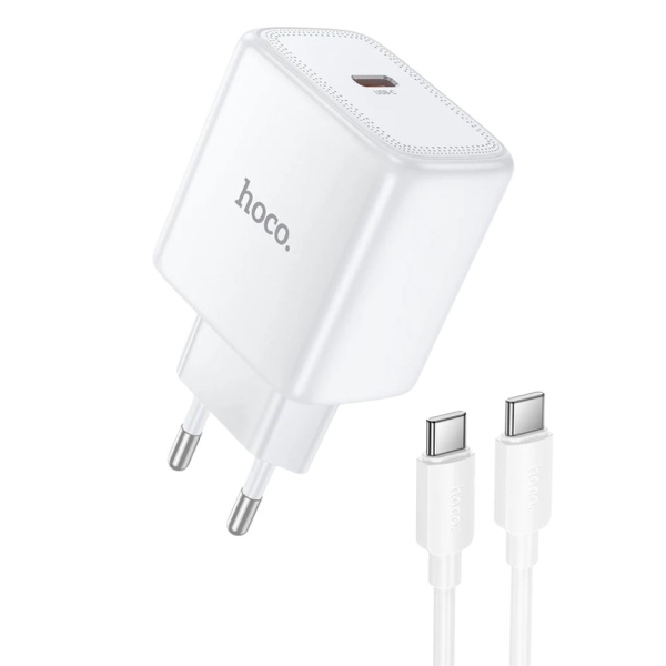 Hoco N83 Φορτιστής με Καλώδιο Type-C και Θύρα USB-C 40W Single-Port GaN Fast Charger Λευκό
