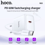 Hoco N83 Φορτιστής με Καλώδιο Type-C και Θύρα USB-C 40W Single-Port GaN Fast Charger Λευκό