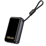 Hoco Q54 Shine Power Bank 20.000mah 45W με 2 Θύρες και Ενσωματωμένο Καλώδιο Type-C Μαύρο