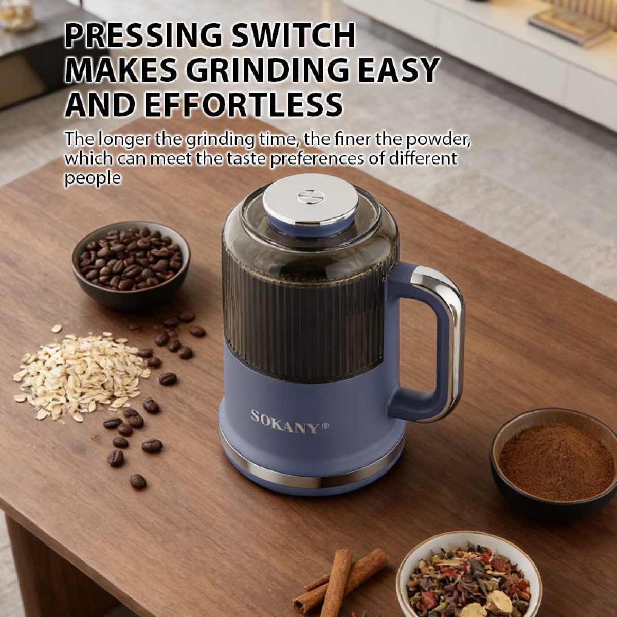 Ηλεκτρικός Μύλος Καφέ & Μπαχαρικών 350W 500ml Sokany SK-04050 - Μπλε Ματ - Image 3
