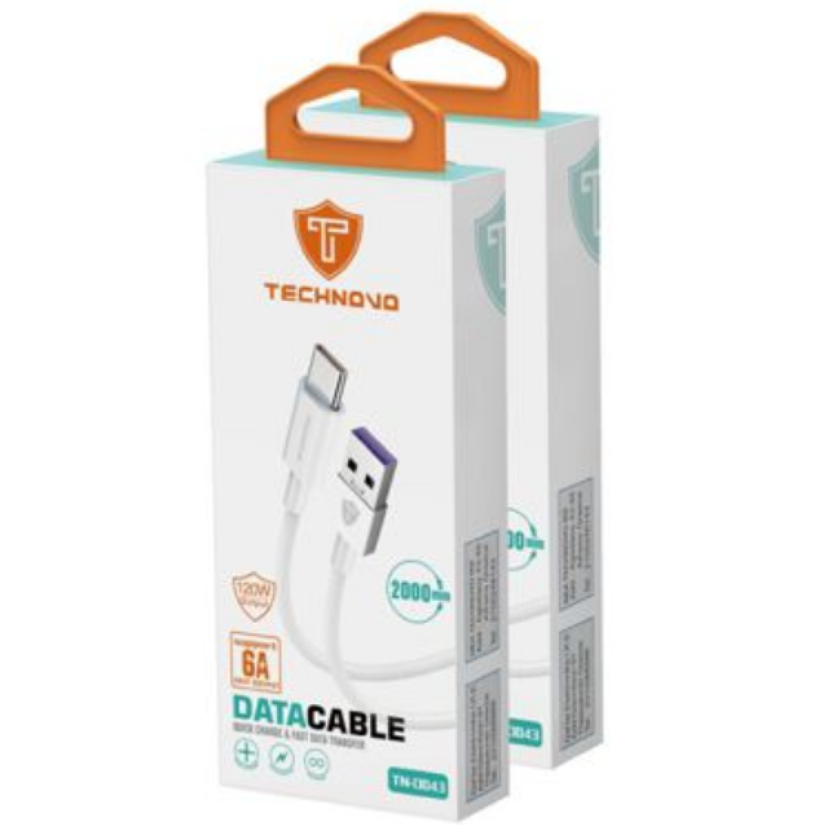 Καλώδιο Φόρτισης & Δεδομένων USB Σε Type-C 2m 6A Technovo TN-D043