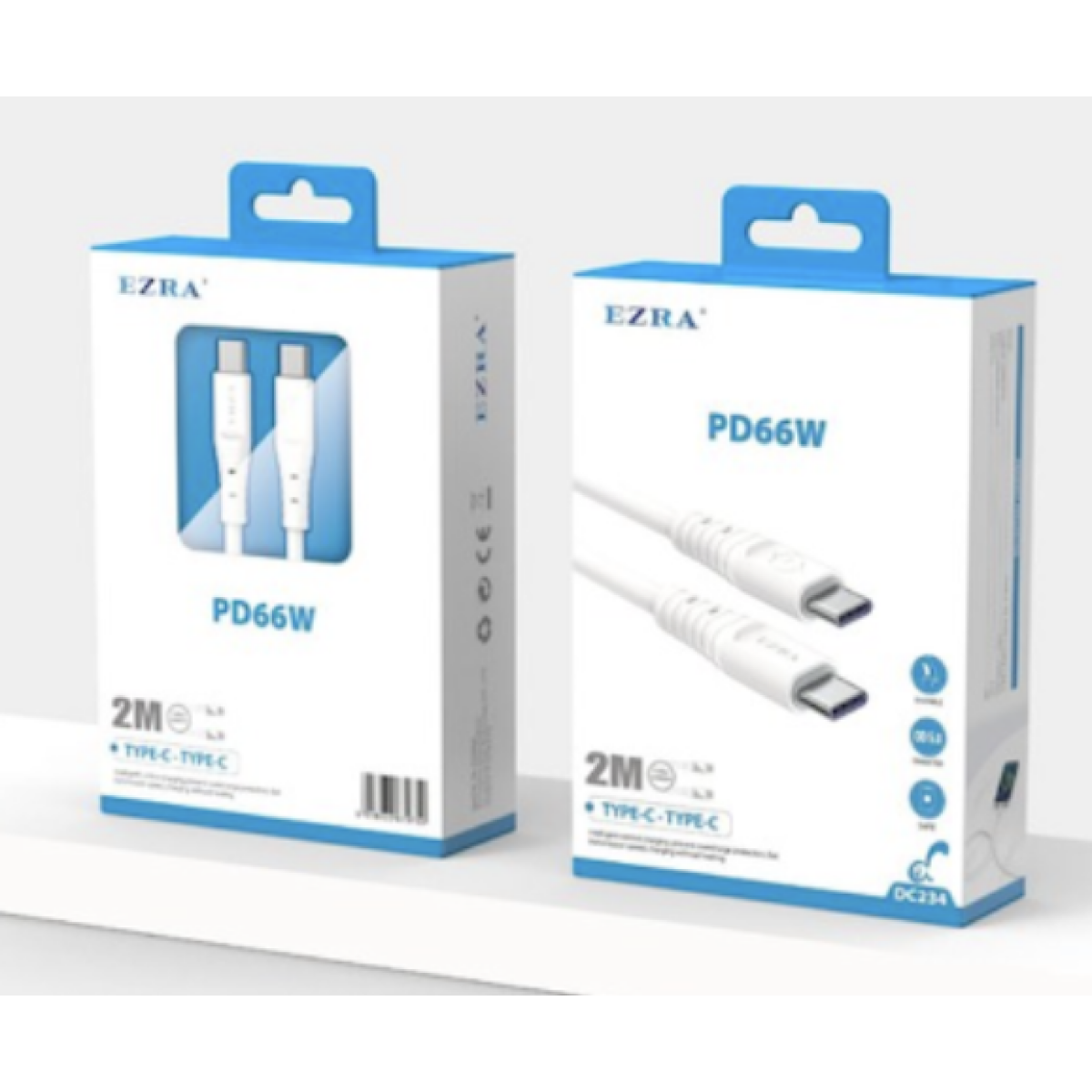 Καλώδιο Φόρτισης Και Δεδομένων Type-C Σε Type-C PD 66W 2m Λευκό Ezra DC234 - Image 2