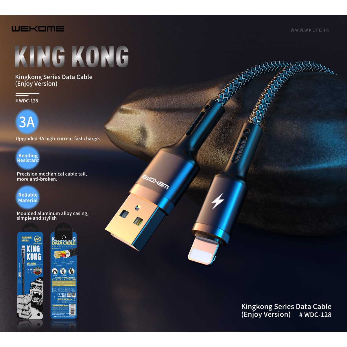 Καλώδιο Φόρτισης Και Δεδομένων USB-A Σε Lightning 1m 3A Wekome WDC-128