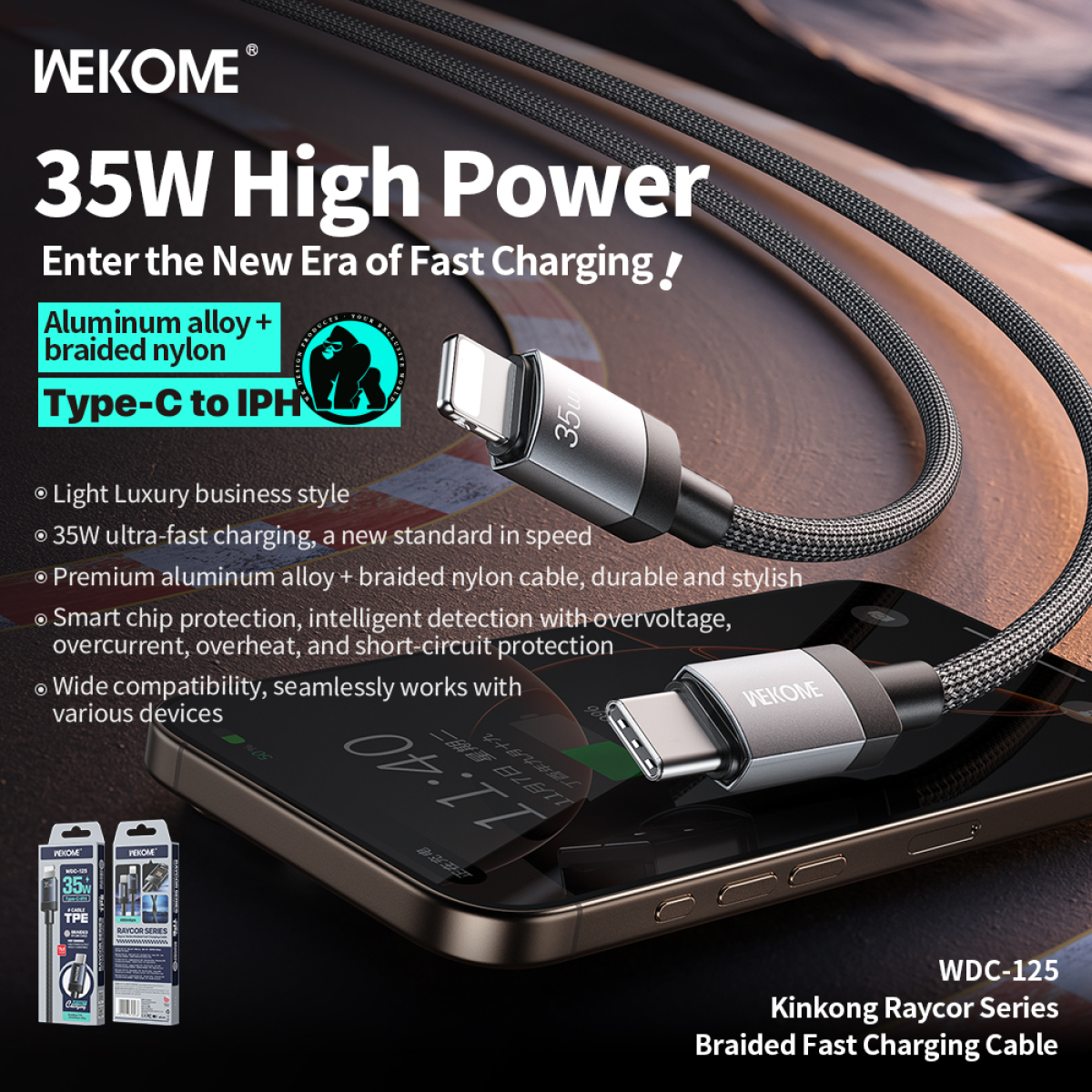 Καλώδιο Φόρτισης Και Δεδομένων USB-C Σε Lightning 1m 6A Wekome WDC-125 - Image 4