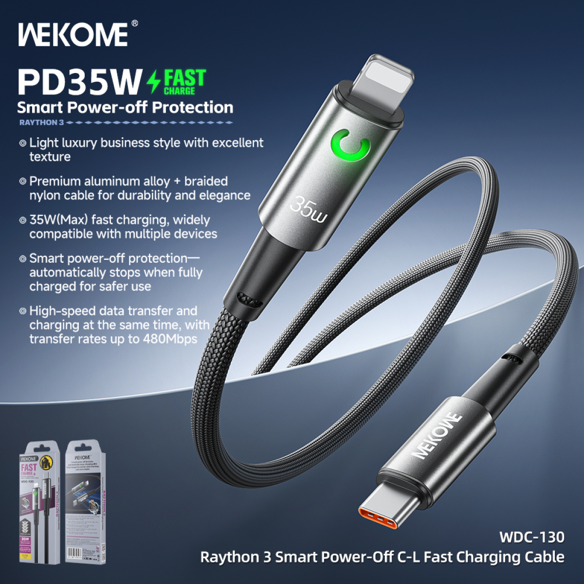 Καλώδιο Φόρτισης Type-C Σε Lightning 35W 1.2m Wekome WDC-130 - Image 3
