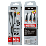 Καλώδιο Ταχείας Φόρτισης 3 Σε 1 USB-A Σε Type-C / Lightning / Micro USB 66W 1.2m Wekome WDC-119 - Image 4