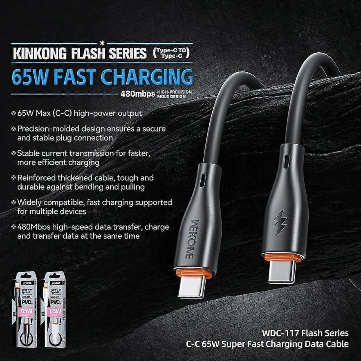Καλώδιο Ταχείας Φόρτισης Type-C Σε Type-C 65W 1m Wekome WDC-117 - Image 2