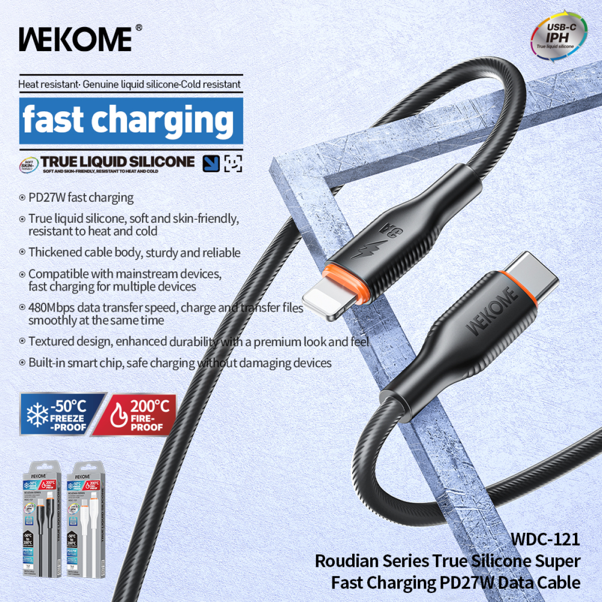 Καλώδιο Ταχείας Φόρτισης USB-C Σε Lightning PD 27W 1m Wekome WDC-121 - Image 3