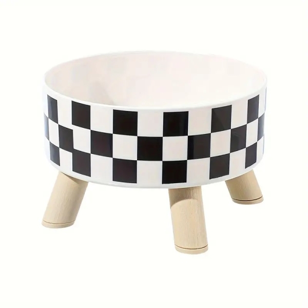 Κεραμικό Μπολ Κατοικιδίων Με Βάση Και Ανοξείδωτο Εσωτερικό 14cm Καρό 19418-457