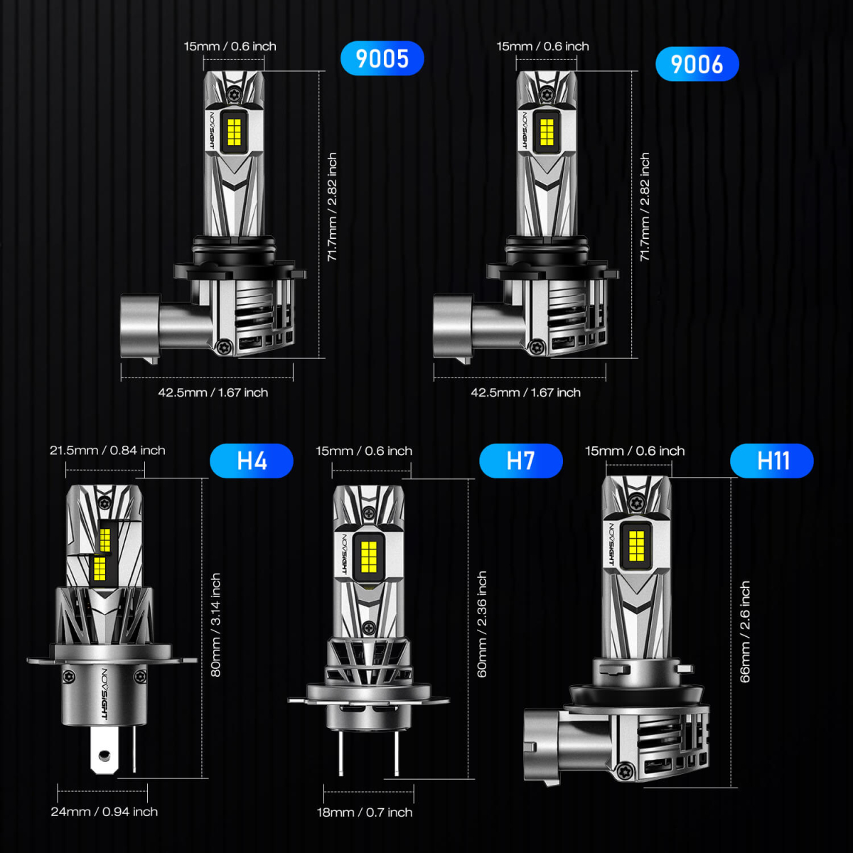 Λάμπες LED Αυτοκινήτου H7 A500 N79 70W 18000LM 6500K IP68 Novsight - Image 4