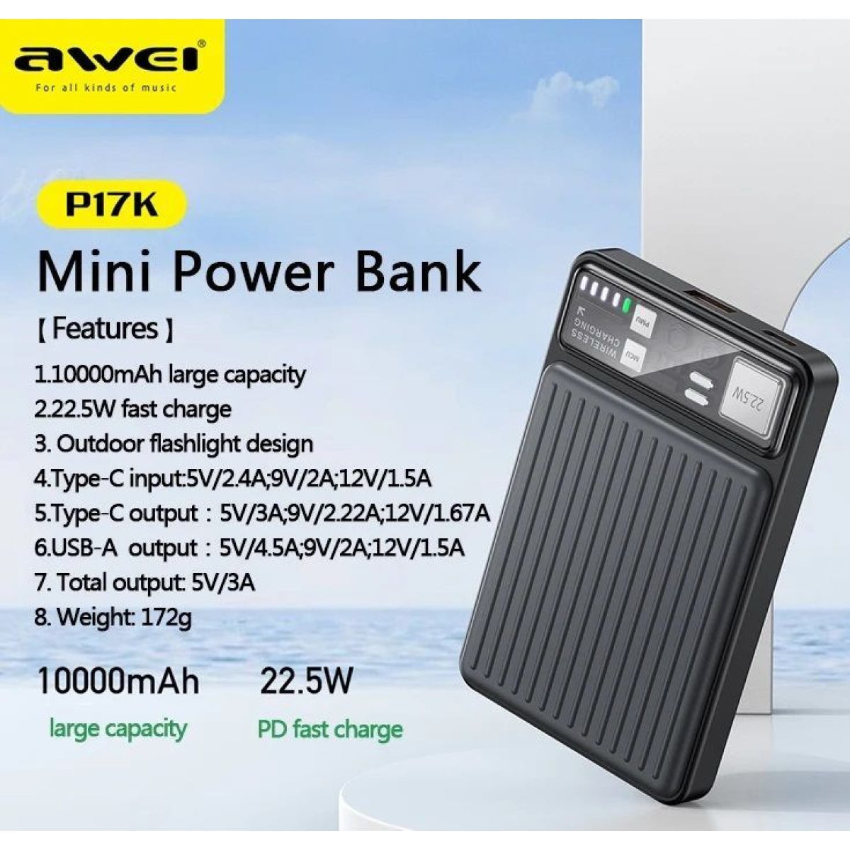 Power Bank 10000mAh 22.5W Fast Charging Awei P17K - Image 2