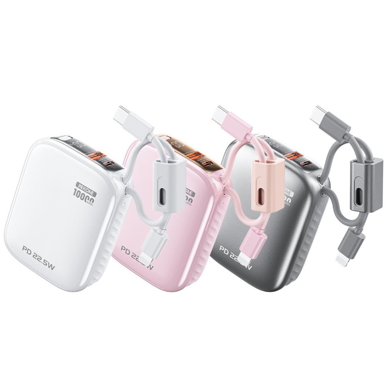 Power Bank 10000mAh 22.5W Με Ενσωματωμένα Καλώδια Type-C Και Lightning Wekome F97