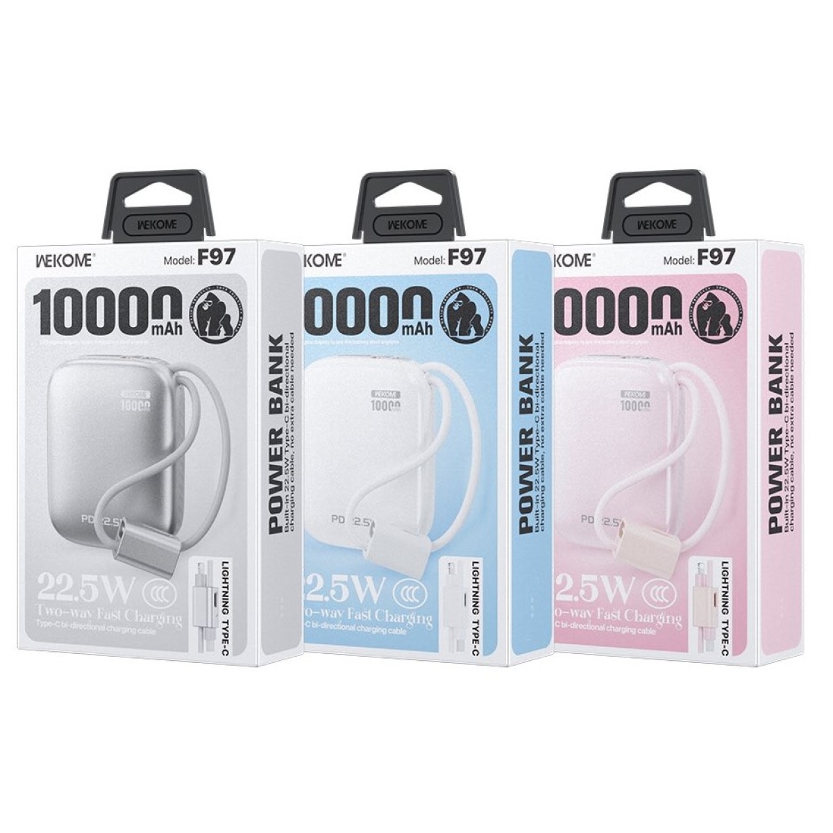Power Bank 10000mAh 22.5W Με Ενσωματωμένα Καλώδια Type-C Και Lightning Wekome F97 - Image 8