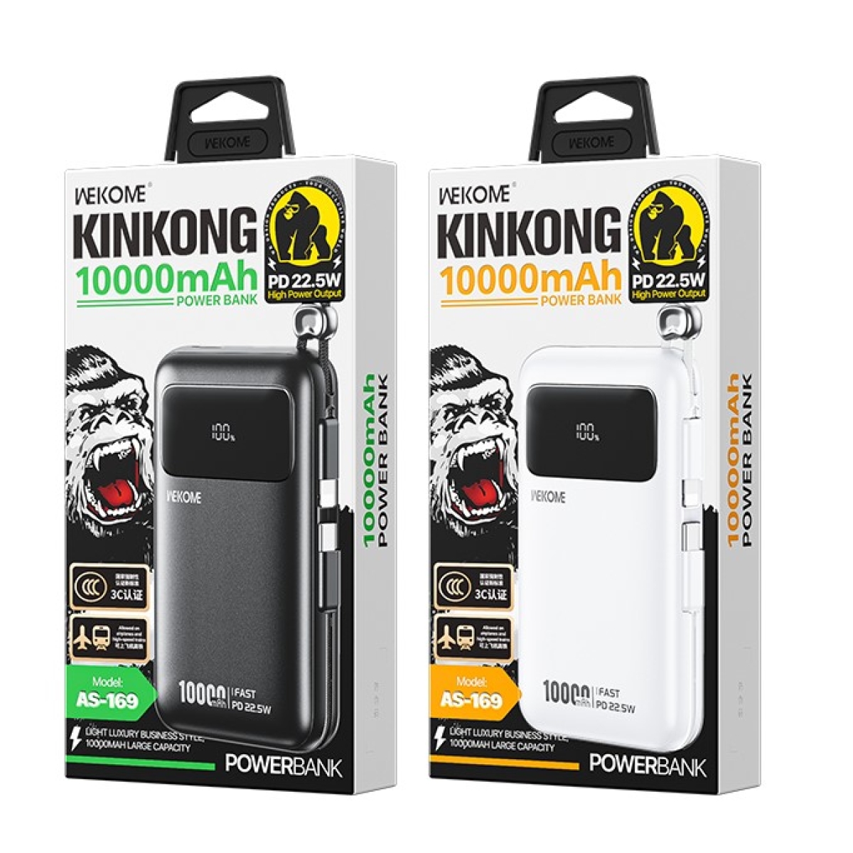 Power Bank 10000mAh Με Ενσωματωμένο Lightning Καλώδιο & Fast Charging Wekome AS-169 - Image 4